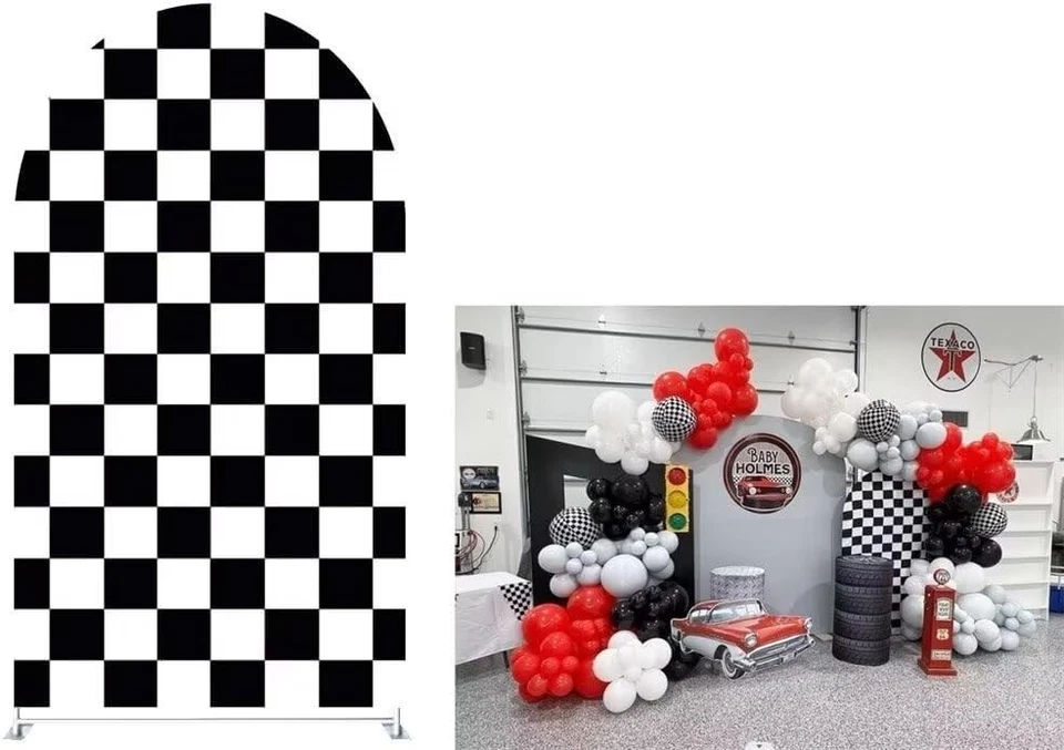Arch Backdrop Cover in Racing Checker Design - Machine Washable, 3ft x 6.5ft - Image 3 of 4