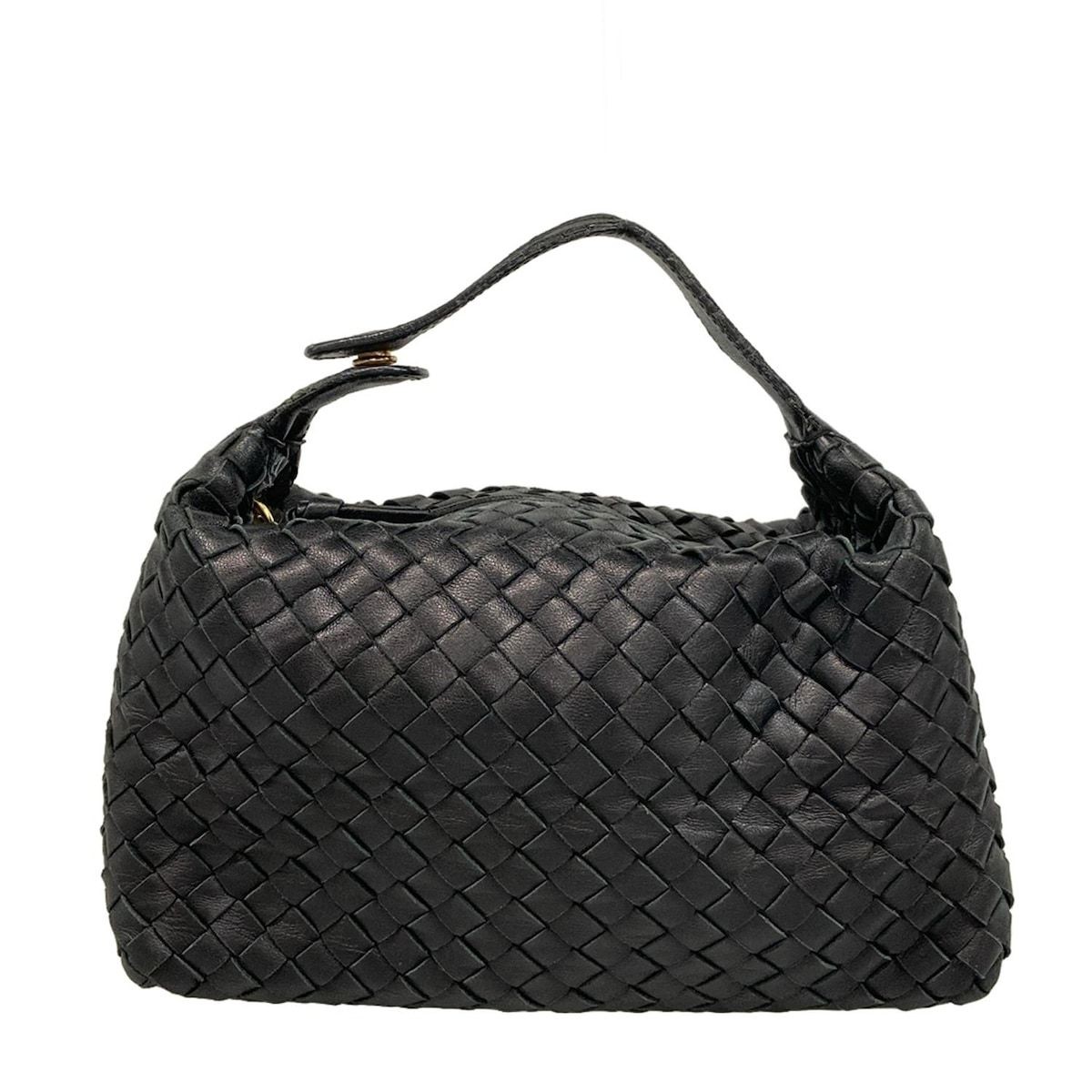 Bottega Veneta Intrecciato Handbag Black Leather Small Bag 114087