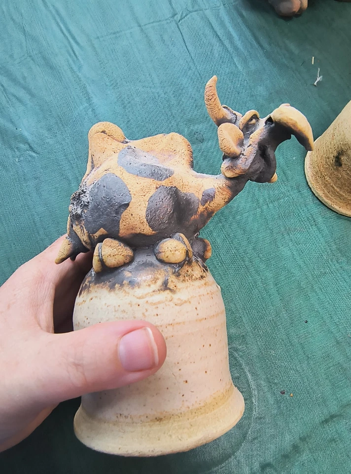 Vintage Todd Warner Rare COW BELL Pottery Figure Signed - Image 2 of 4