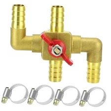  Solid Brass 5/8" 4-Way Heater Control Valve with Switch, 16mm Hose Barb 
