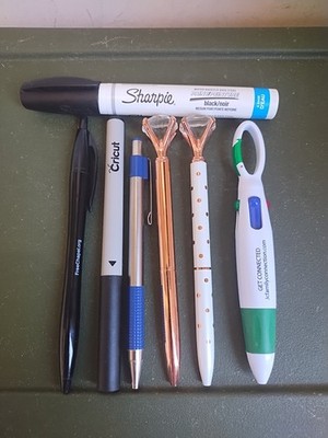 Lot of 7 Promotional Pens 3 Click  2 Turn 2 Markers Diamond 4 Color All Working