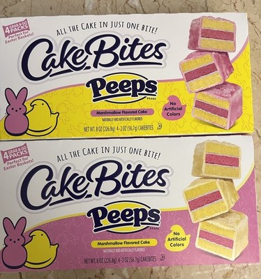 Lot of 2 PEEPS Yellow & Pink Cake Bites ~ Marshmallow Flavored ~ LIMITED EDITION