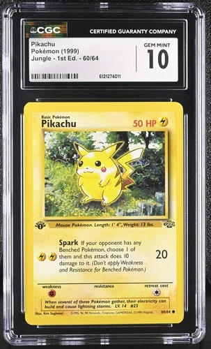 CGC 10 GEM MINT Pikachu 1999 Jungle 1st Edition 60/64 Pokemon Card