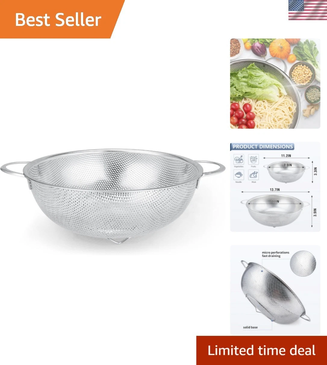 Colander Stainless Steel 3-Quart, Metal Strainer with Base, Strainer for Kitc...
Opens in a new wind