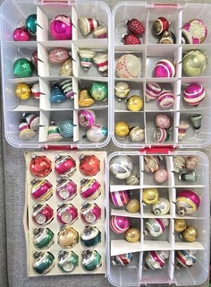 Shiny Brite Christmas Ornament Lot Of 77 Stripe Indent Bells Balls