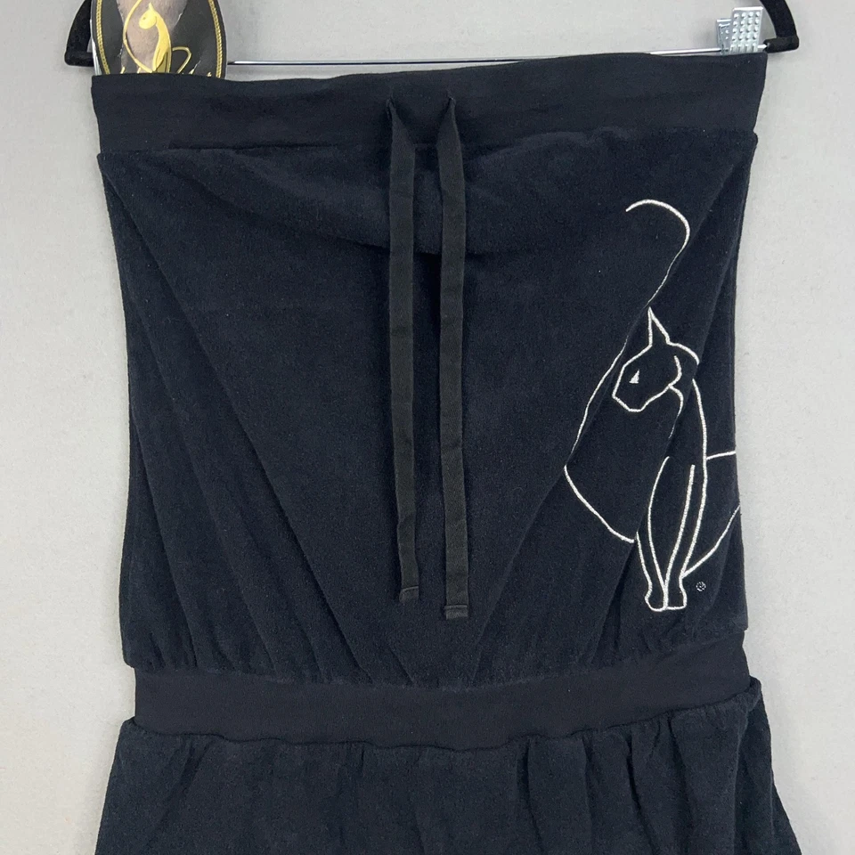 Baby Phat Dress Womens Large Black Strapless Tube Terry Cover Up Cat Logo Kimora - Image 2 of 4