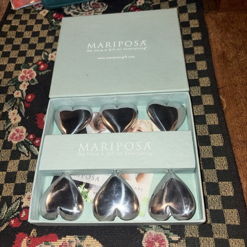 Mariposa Heart Shaped Napkin Weights Set of 6 Silver Tone
