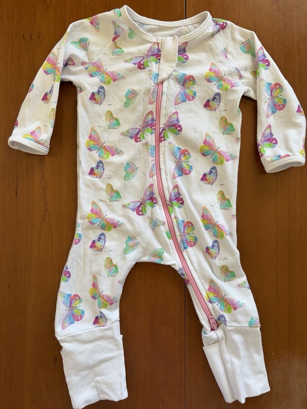Rabbit Skip Road “Butterfly Kisses” Dual Zip Organic Cotton Coverall PJ-0-3Mos