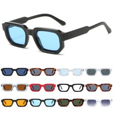 Trendy Thick Square Sunglasses 90s Small Retro Fashion Rectangle Shades Eyewear