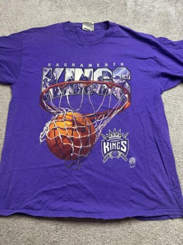 Vintage 90s Sacramento Kings Basketball NBA XL Purple shirt Shattered Backboard - Picture 2 of 7