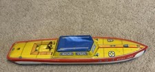 J. Chein  Peggy Jane  Tin Litho Wind Up Toy Cabin Cruiser Speed Boat