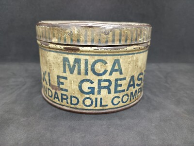 Vintage MICA Axle Grease Standard Motor Oil Co Advertising Tin Can Gas Station