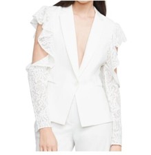 BCBG MAXAZRIA Size M OFF WHITE ABEL COULD-SHOULDER LACE BLAZER Jacket EUC