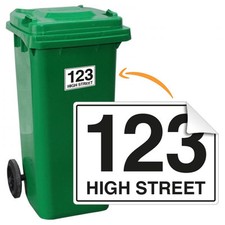 Pack of 4 Personalised House Number Vinyl Sticker Printed A6 Wheelie Bin Sign