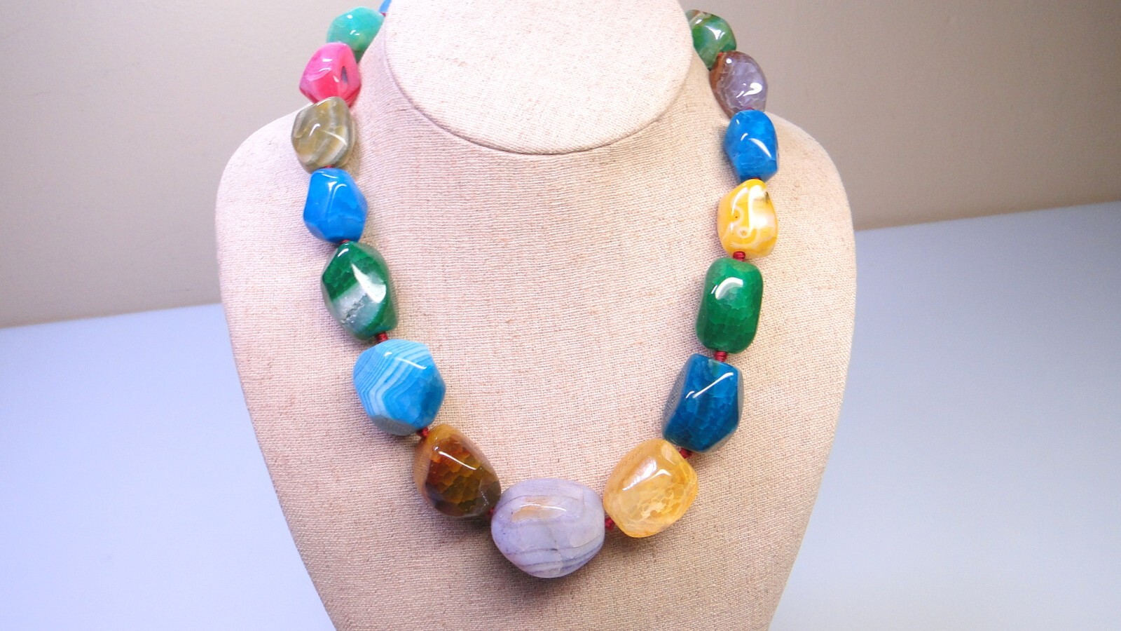 Lucas Lameth Large Agate Multi Colored Stone Bead… - image 1