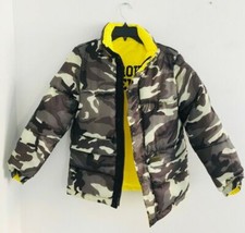 NEW ZARA Kids Neon Yellow/Camouflage REVERSIBLE PUFFER JACKET SIZE 13/14 O176