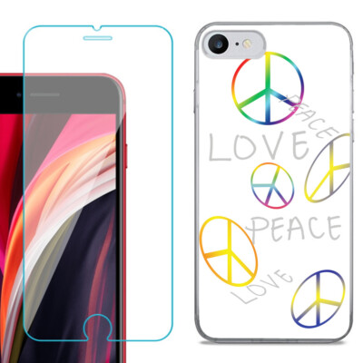 Slim Phone Case for iPhone SE 2022, with Tempered Glass - Love/Peace