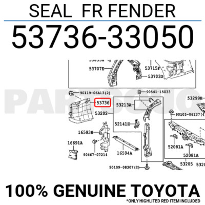 5373633050 Genuine Toyota SEAL FR FENDER 53736-33050 | eBay