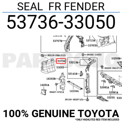 5373633050 Genuine Toyota SEAL FR FENDER 53736-33050 | eBay