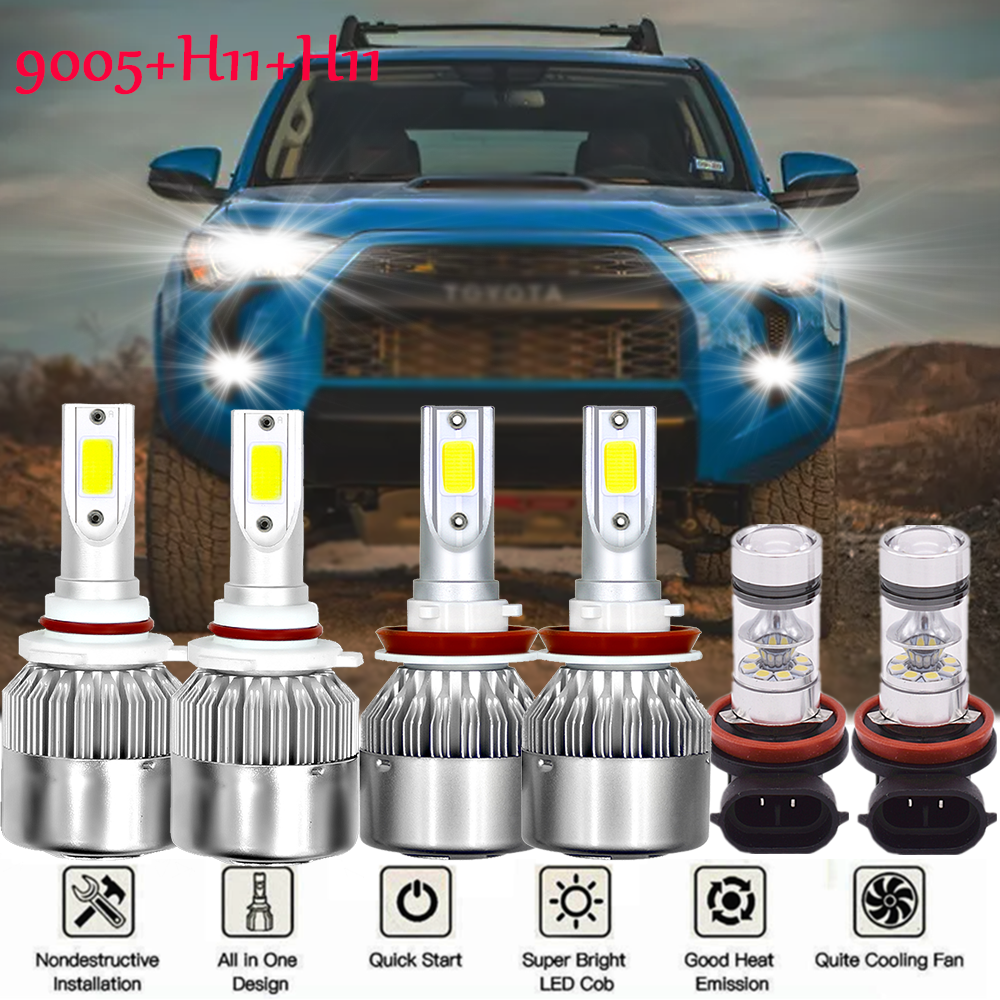For Toyota 4Runner 2010-2020 - 6x LED Headlight Bulbs Hi/lo Beam+Fog Light KIT