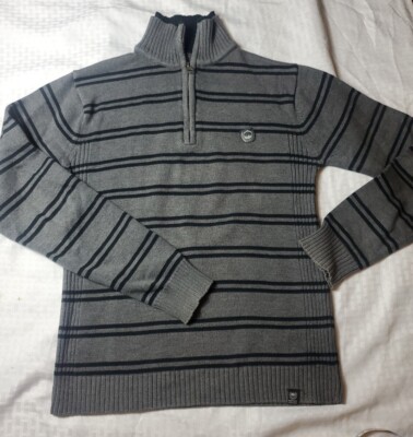 Mens Buffalo David Bitton 1/4 Zip Long Sleeve Sweater Turtleneck Navy Grey  small