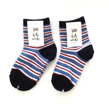 Made for Retail Kids Unisex Socks Size 5-6.5 Patriotic Red Blue Stripe 2 Pair