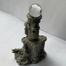 Large Size Spoontiques Pewter Dragon Castle Fortress W Crystal Ball