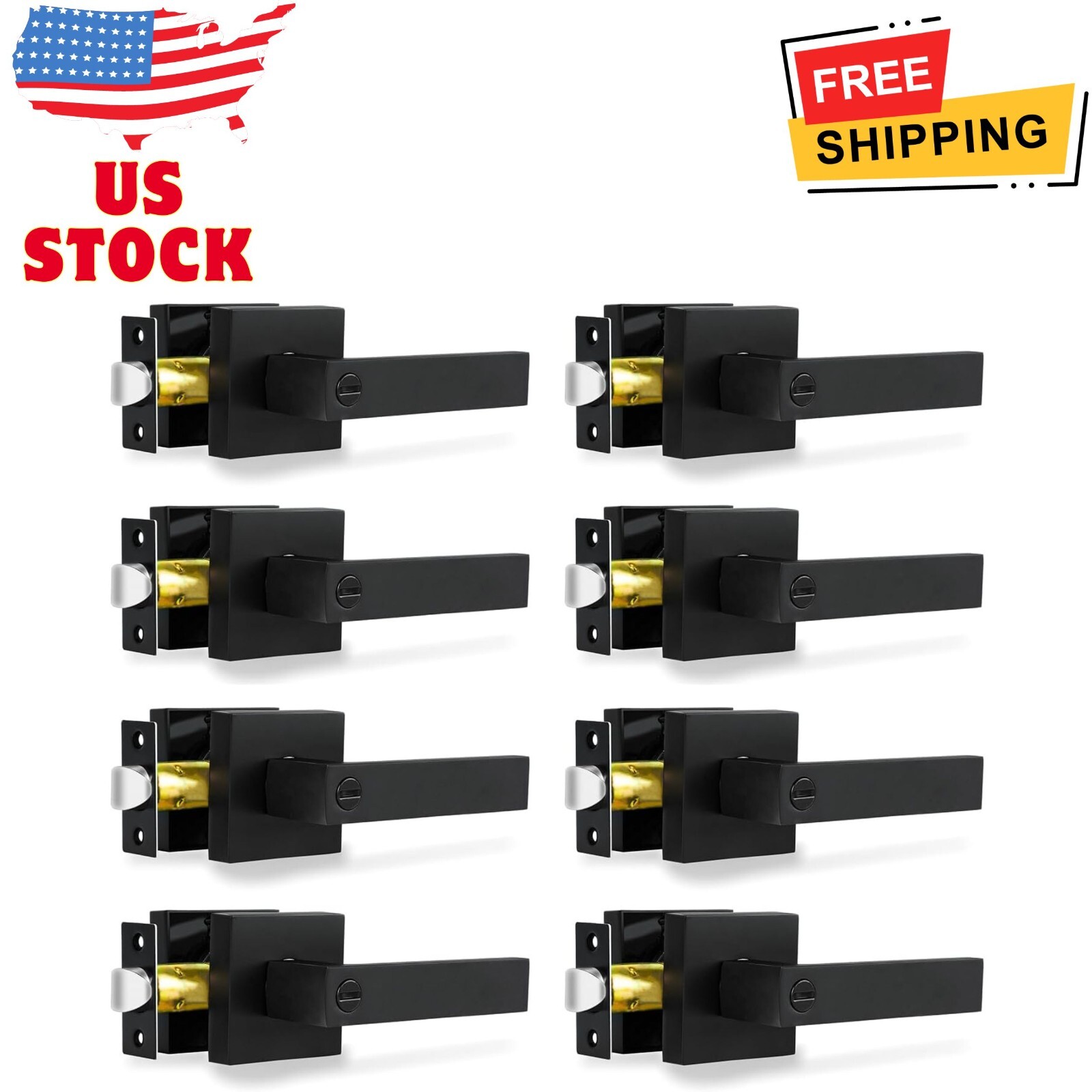 Privacy Door Levers, 8 Pack Matte Black Door Handles Heavy Duty Bed and Bath-image