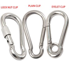 A4 Marine Grade Stainless Steel Carabiner Spring Hook Snap Clips Eyelets Rope M6