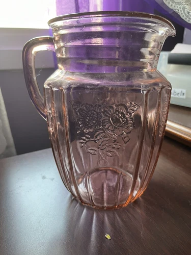 Anchor Hocking ~ Mayfair Open Rose-Pink Depression Glass ~ 8 “ Pitcher