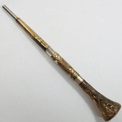 Antique K&H Parasol Handle Engraved Lola Gold Color MOP Floral