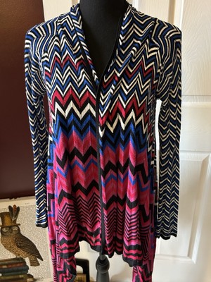La Fee Verte M Cardigan Duster Womens Open Colorful Chevron Print Boho Lightwt