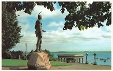 Postcard Statue Indian Chief Massasoit Plymouth Rock Harbor Massachusetts Chrome