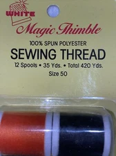 Vintage Magic Thimble Sewing Thread 12 Different 35 Yd Spools Multipack White