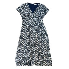 Madewell Womens Midi Dress Navy Blue Floral Daisy Faux Wrap Boho Casual 12