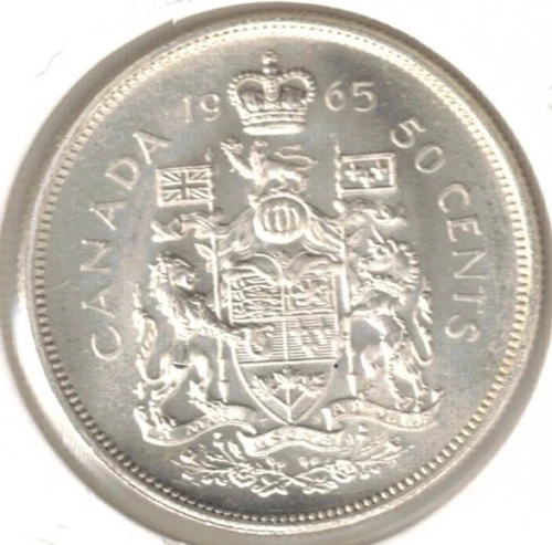 1965 Canadian Uncirculated Silver Fifty Cent Coin!