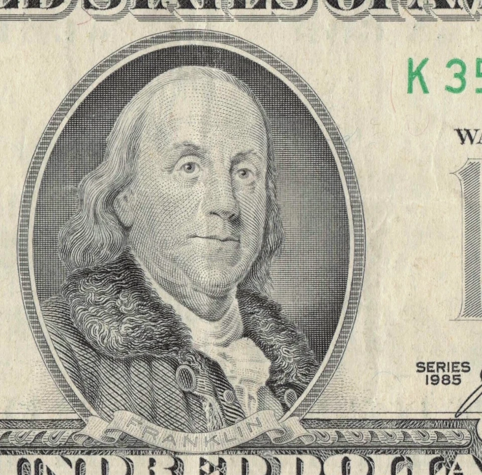 1985 100$ Dollar Bill 9.6 Micro Run Total Short Total Run K35649489A Ink Transfe - Image 3 of 4