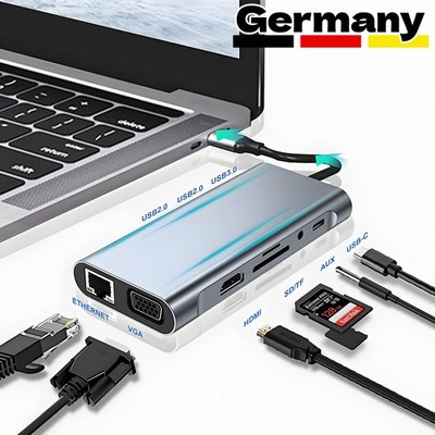 USB C Hub 10 IN 1 Adapter 4K HDMI USB 3.0 LAN RJ45 Ethernet Micro SD Kartenleser