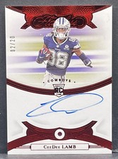 2020 Panini Flawless CeeDee Lamb On-Card Rookie Gems Signatures RUBY RC AUTO /20. rookie card picture