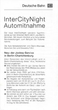 DB Infoblatt InterCity Night Automitnahme Berlin Düsseldorf München Ost