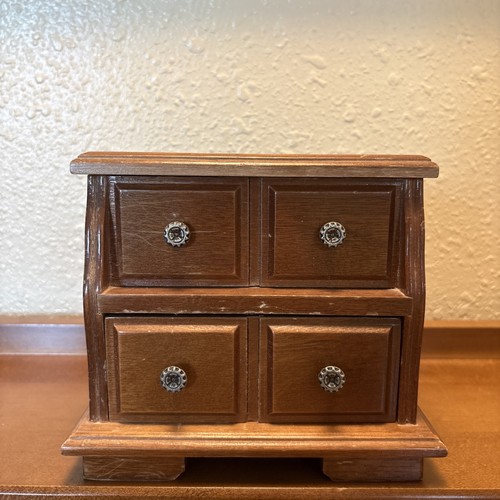 Vintage Wood Jewelry Box Drawers Mirror Top Drawer Velvet Lined Wooden Trinket