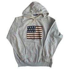 Rare 90s Ralph Lauren USA Flag Hoodie Gray L Vintage Polo Sweatshirt F/S