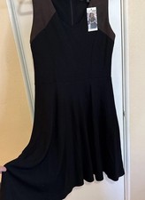 Karen Kane Fit & Flare Womens Dress Sz M Black Brown ColorBlock Faux Suede Knit
