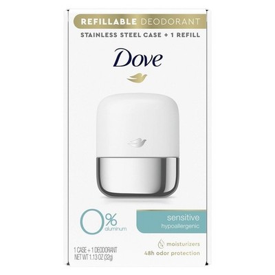 Dove Refillable Deodorant Starter Kit 0% Aluminum Sensitive Aluminum Free