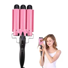 Semme Wavy Hair Curler, Ceramic Heated 3 Iron, Temperature Adjustable Portabl...