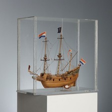 Vascello in Legno Teca di Plexiglass Fatto a Mano Italia XX Secolo Originale