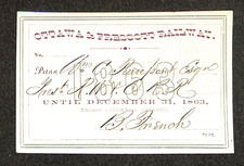 Ottawa & Prescott Railway - Railroad Annual Pass - 1863