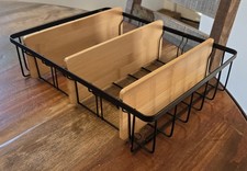 Adjustable Metal Kitchen Cabinet Organizer w/ Bamboo Dividers – Matte Black Lid