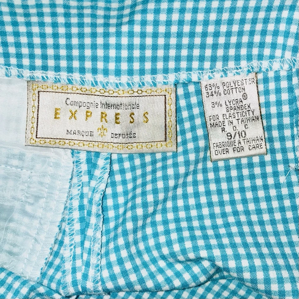 Pantalones Cortos De Colección Años 90 Y2K Express Compagnie Gingham Tiro Alto Aqua Blanco Cuadros 9/10 Foto 4 de 4