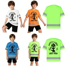 Kids Boys Girls T-shirt Casual Tops Reflective Strips Shirt Safety Letter Print